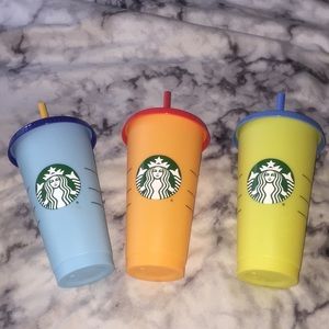 3 Starbucks color changing cups